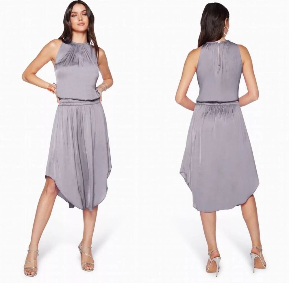 Ramy Brook Women's Gray Stone Audrey Midi Dress Size L